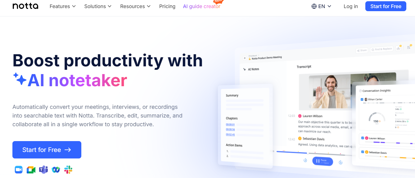 notta - Best AI Productivity Tools